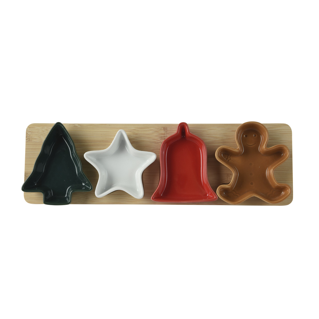 Set tapas gres rectangulaire glacis 4 coupelles formes differentes