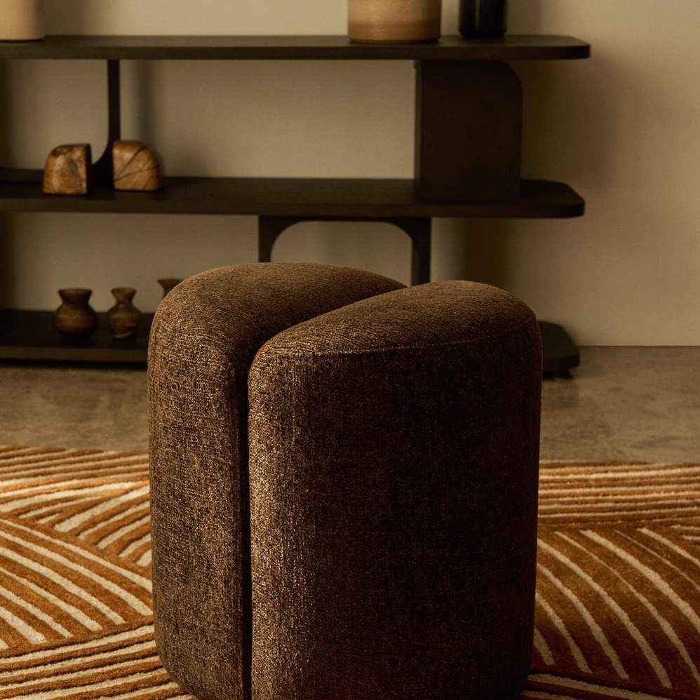 Pouf/Repose-pieds Nedilo - Rond - Marron